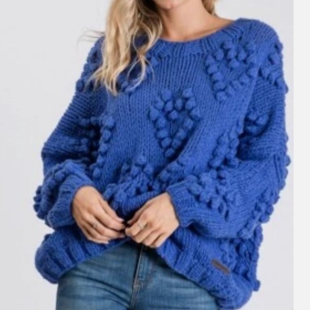 Racheal Blue Oversized Pompom Heart Sweater - NEW - Picture 3 of 7